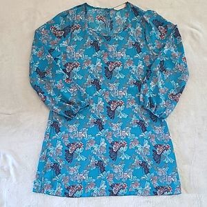 Grayson Cato Blue Butterfly Floral Tunic Medium Long Sleeve Boho Cottagecore